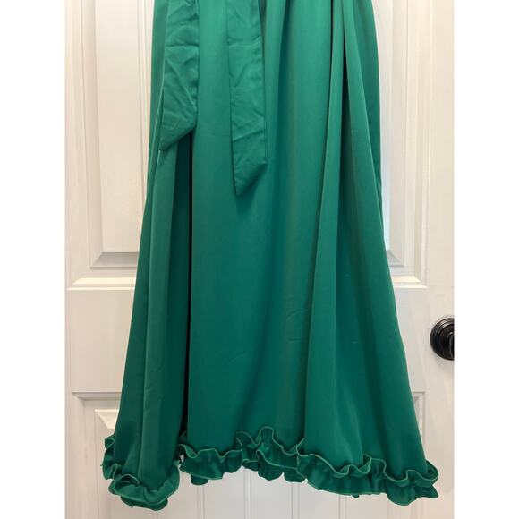 Unbranded Women’s Date Night One Shoulder Belted Flowy Maxi Dress Size L Green - Picture 5 of 9